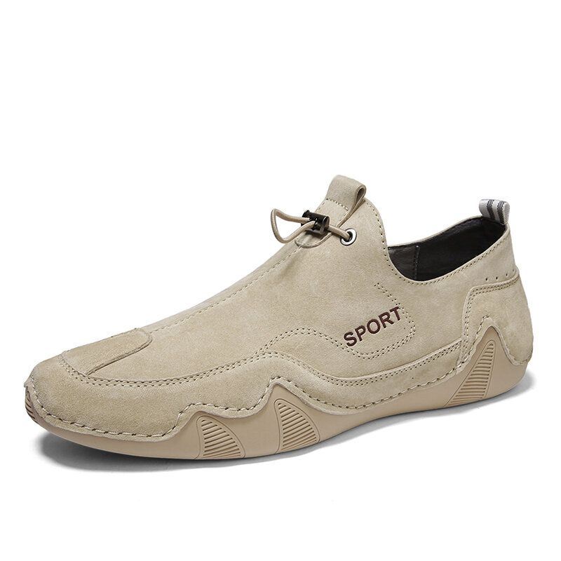 Heren Strakke Steken Varkensleer Comfy Antislip Zachte Slip On Casual Rijschoenen