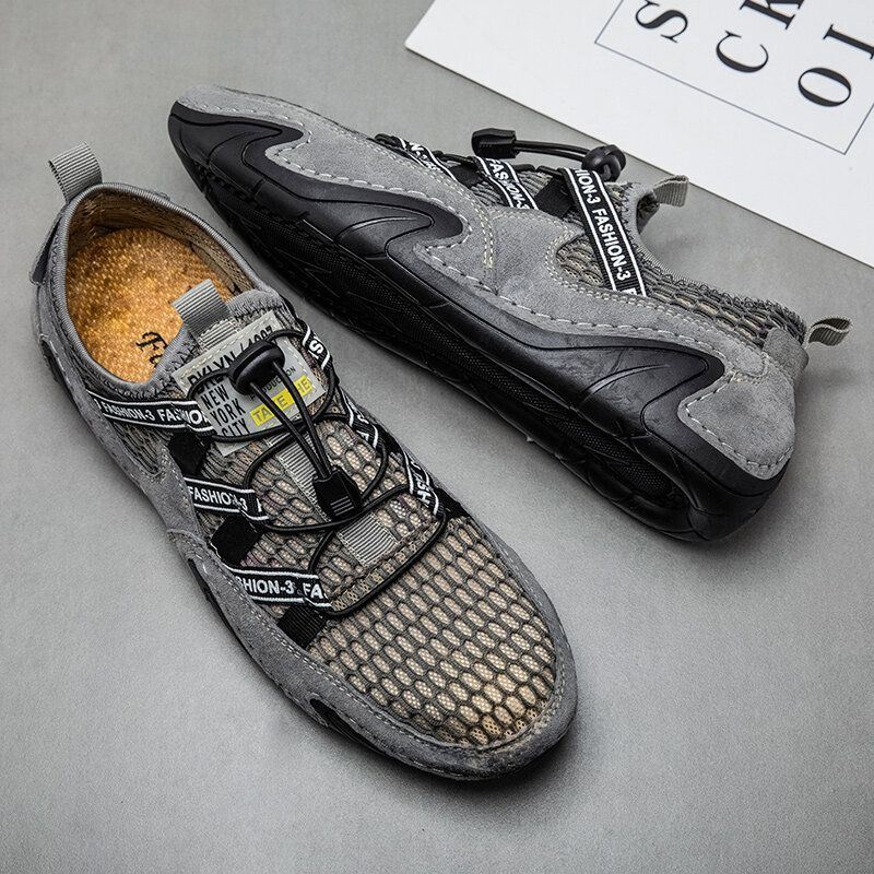 Heren Suède Mesh Splicing Comfortabele Zachte Zool Casual Driving Flats