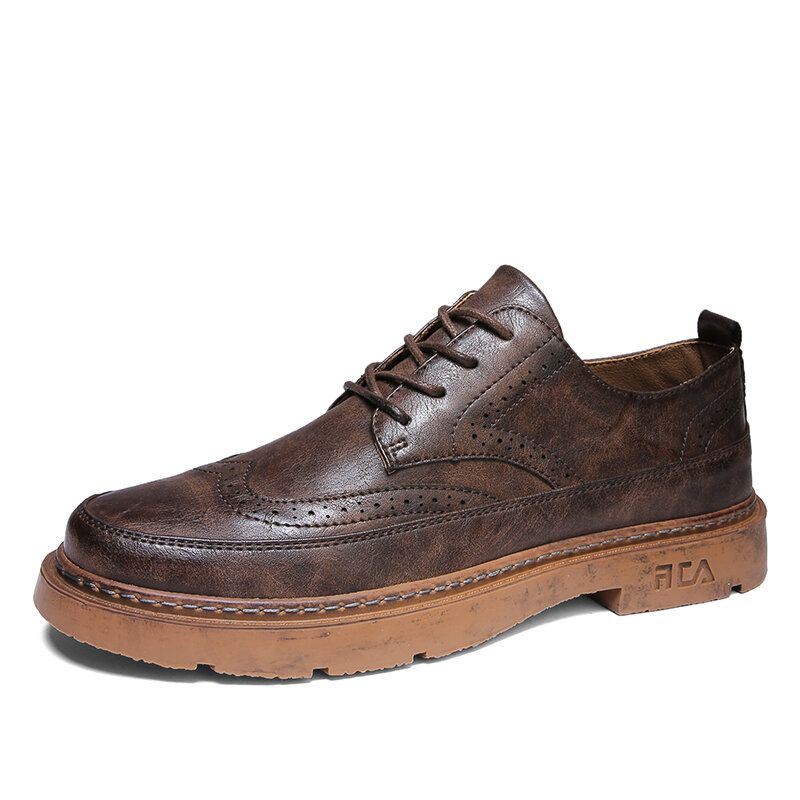 Heren Vintage Microfiber Leer Antislip Brogue Casual Schoenen