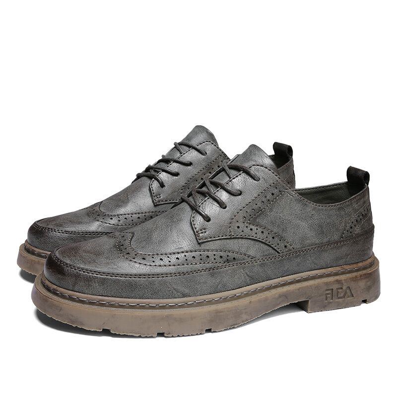 Heren Vintage Microfiber Leer Antislip Brogue Casual Schoenen