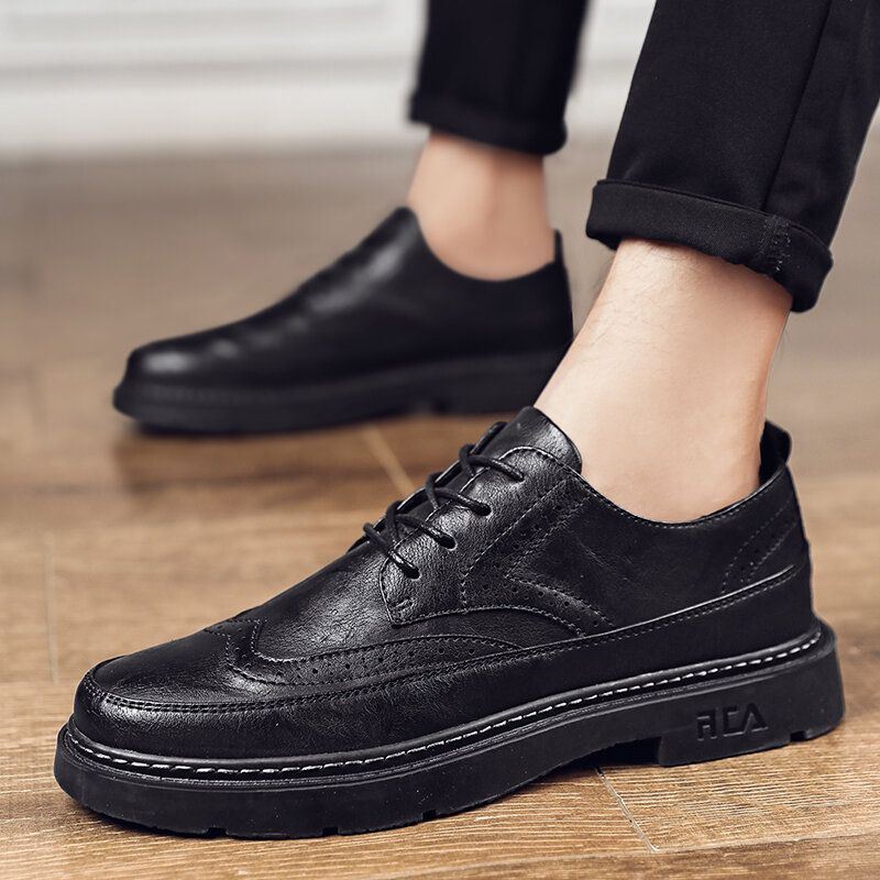 Heren Vintage Microfiber Leer Antislip Brogue Casual Schoenen