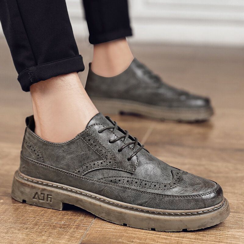 Heren Vintage Microfiber Leer Antislip Brogue Casual Schoenen