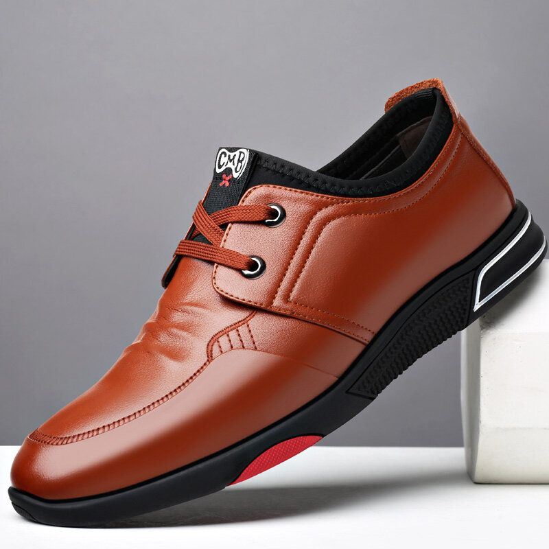 Heren Zacht Rundleer Comfy Waterproof Lace Up Business Casual Schoenen