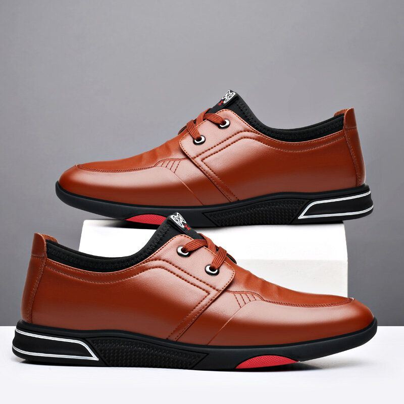 Heren Zacht Rundleer Comfy Waterproof Lace Up Business Casual Schoenen