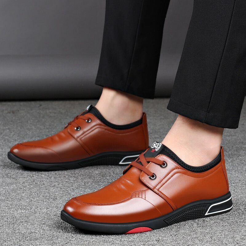 Heren Zacht Rundleer Comfy Waterproof Lace Up Business Casual Schoenen