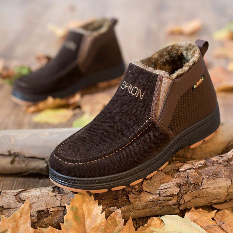 Heren Zachte Zool Comfortabele Slip-on Plus Fluwelen Dikker Warme Winter Casual Katoenen Schoenen