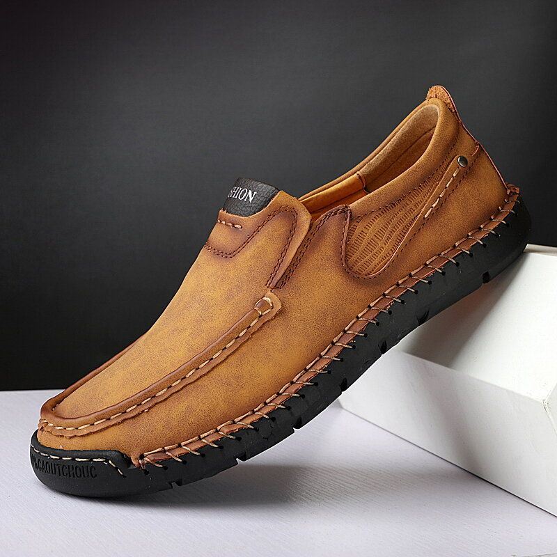 Herenhandstiksels Van Microvezelleer Slipvaste Slip-on Loafers