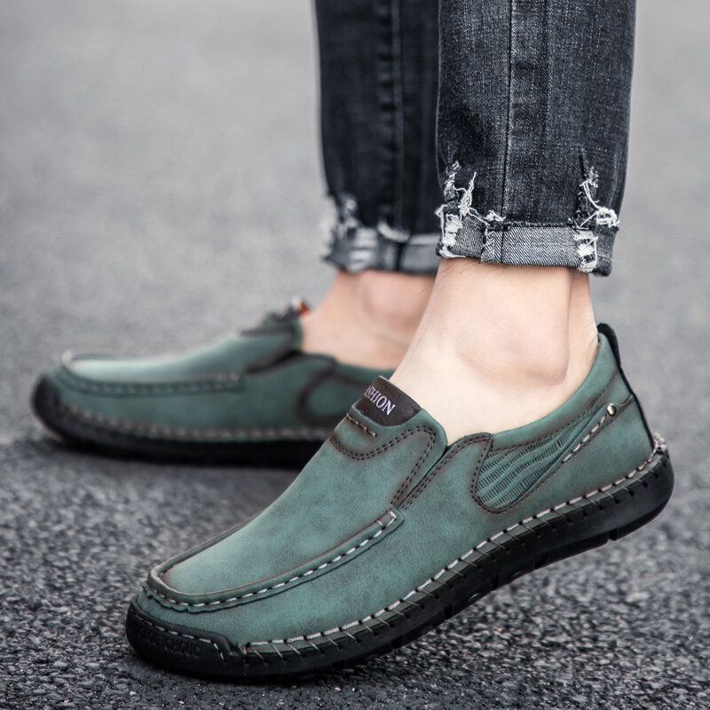 Herenhandstiksels Van Microvezelleer Slipvaste Slip-on Loafers