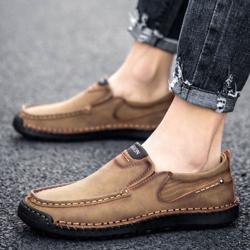 Herenhandstiksels Van Microvezelleer Slipvaste Slip-on Loafers