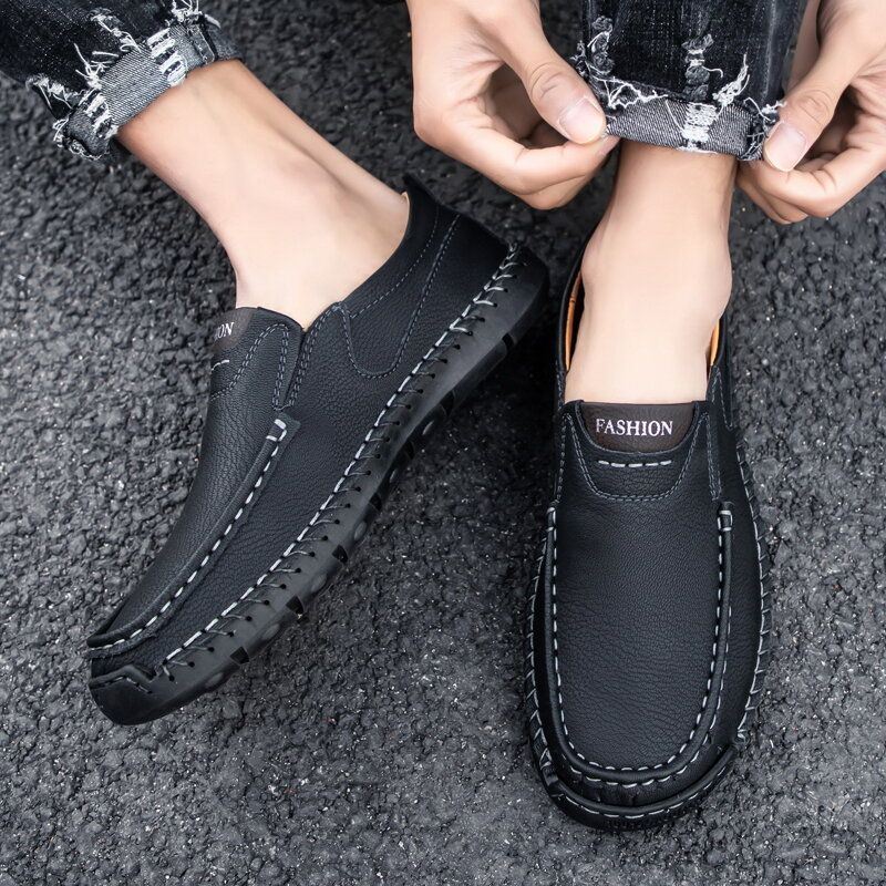 Herenhandstiksels Van Microvezelleer Slipvaste Slip-on Loafers