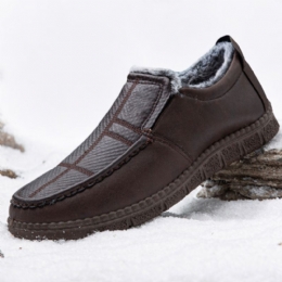 Herenleer Antislip Warm Gevoerd Zachte Zool Solide Comfortabele Slip On Outdoor Casual Sneeuwschoenen