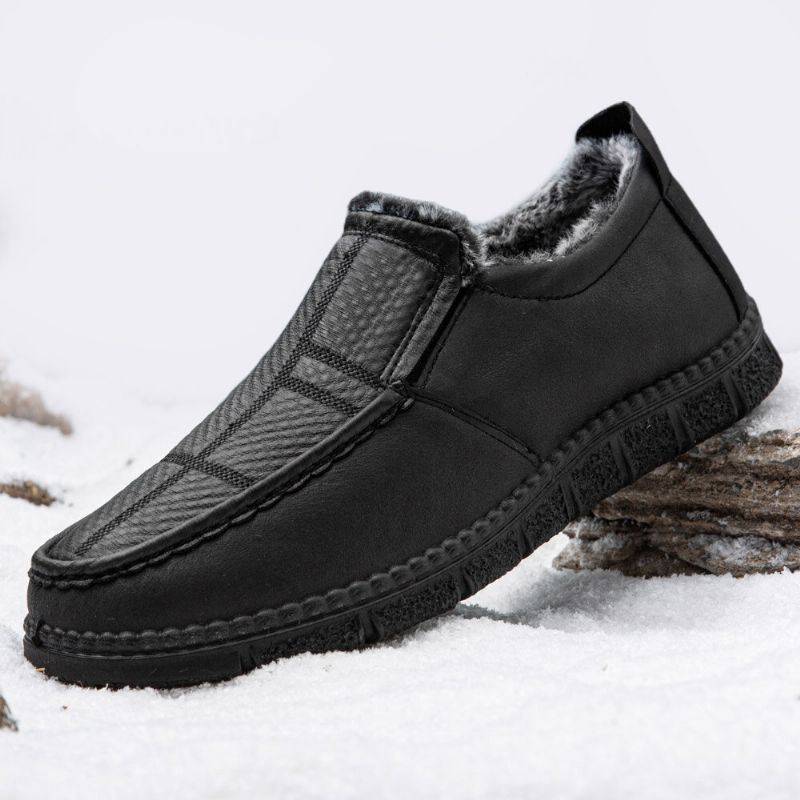 Herenleer Antislip Warm Gevoerd Zachte Zool Solide Comfortabele Slip On Outdoor Casual Sneeuwschoenen