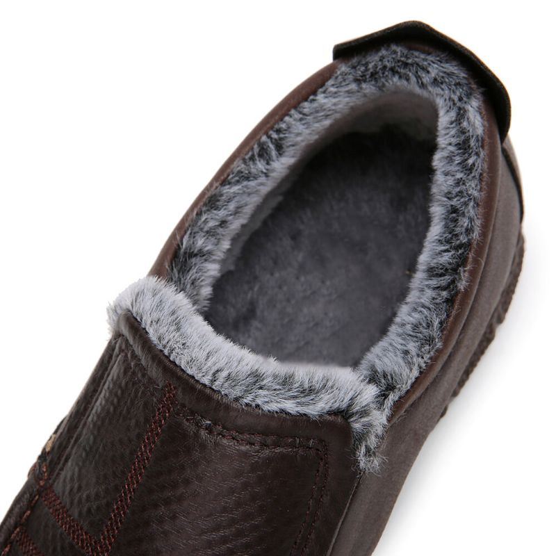 Herenleer Antislip Warm Gevoerd Zachte Zool Solide Comfortabele Slip On Outdoor Casual Sneeuwschoenen