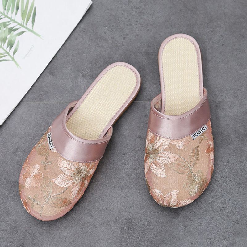 Dames Bloemen Bloempatroon Uitgehold Comfy Gesloten Teen Casual Platte Slipper