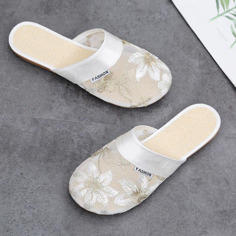 Dames Bloemen Bloempatroon Uitgehold Comfy Gesloten Teen Casual Platte Slipper