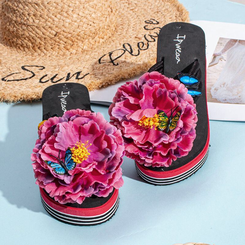 Dames Bloemen Vlinder Decor Clip Toe Strand Platform Slippers