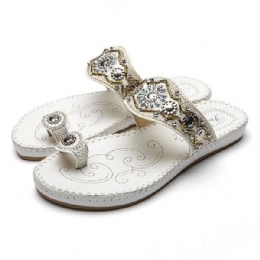 Dames Bohemen Sandalen Clip Teen Platte Borduurwerk Casual Strand Slipper