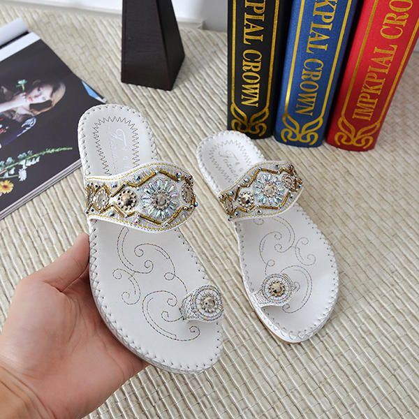 Dames Bohemen Sandalen Clip Teen Platte Borduurwerk Casual Strand Slipper