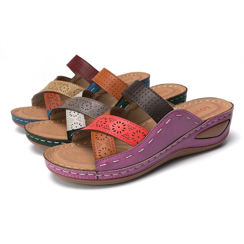 Dames Casual Cross Belt Hollow Color Stitching Slippers