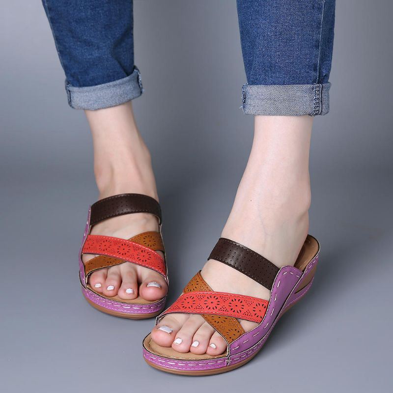 Dames Casual Cross Belt Hollow Color Stitching Slippers