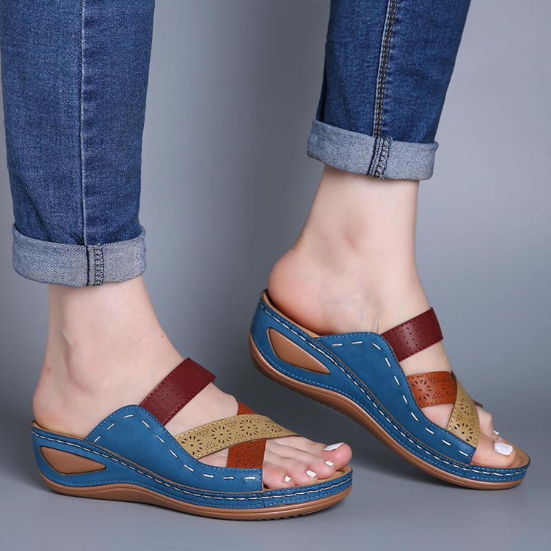 Dames Casual Cross Belt Hollow Color Stitching Slippers