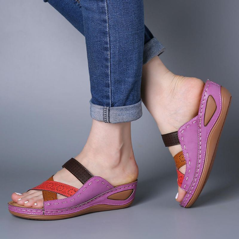 Dames Casual Cross Belt Hollow Color Stitching Slippers