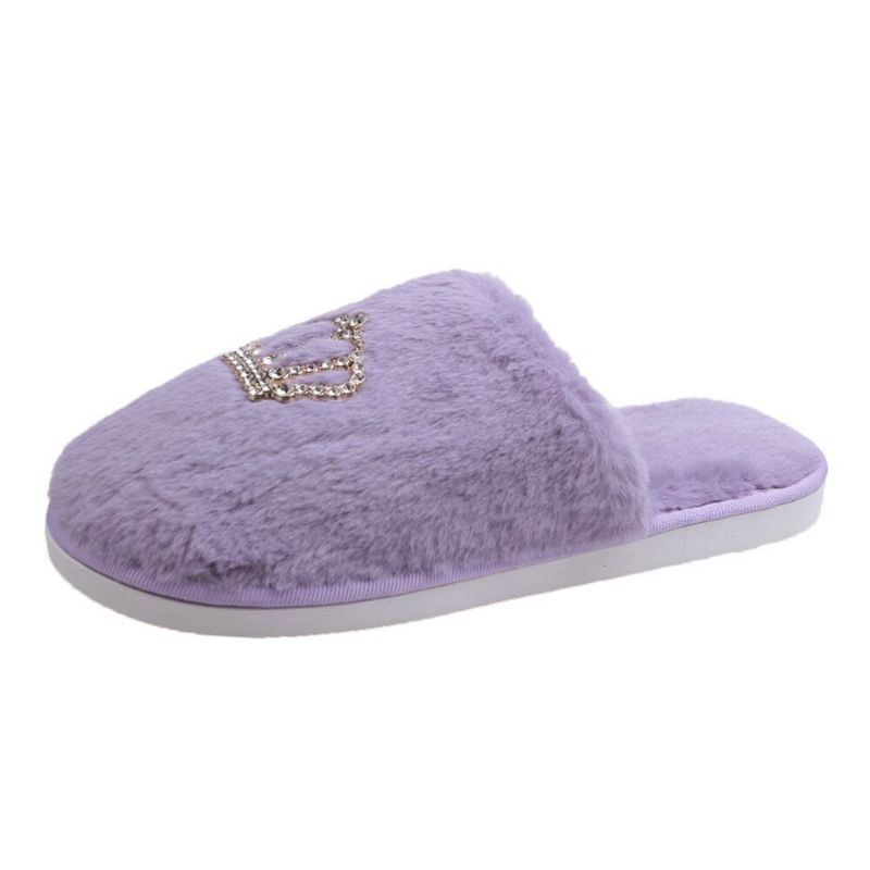 Dames Casual Pluche Warme Strass Kroon Decor Winter Indoor Slippers