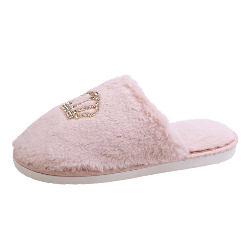 Dames Casual Pluche Warme Strass Kroon Decor Winter Indoor Slippers