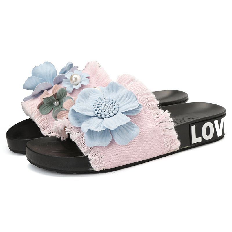 Dames Casual Strand Bloemen Denim Doek Pantoffels