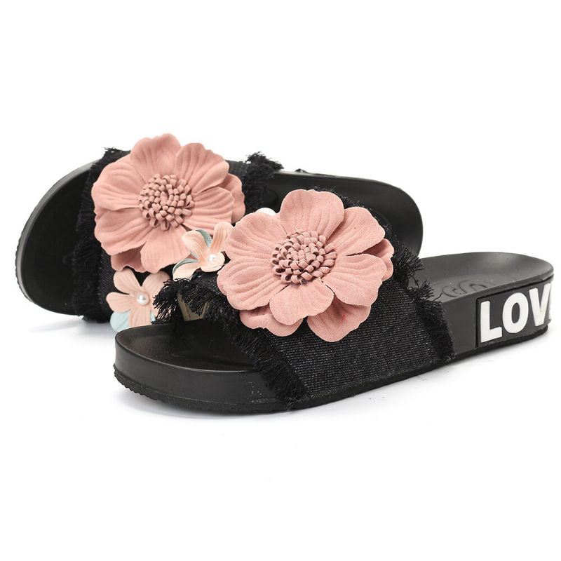 Dames Casual Strand Bloemen Denim Doek Pantoffels