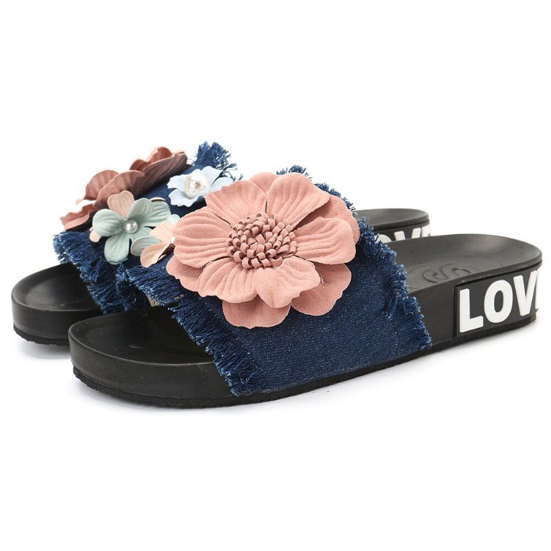 Dames Casual Strand Bloemen Denim Doek Pantoffels