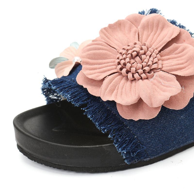 Dames Casual Strand Bloemen Denim Doek Pantoffels