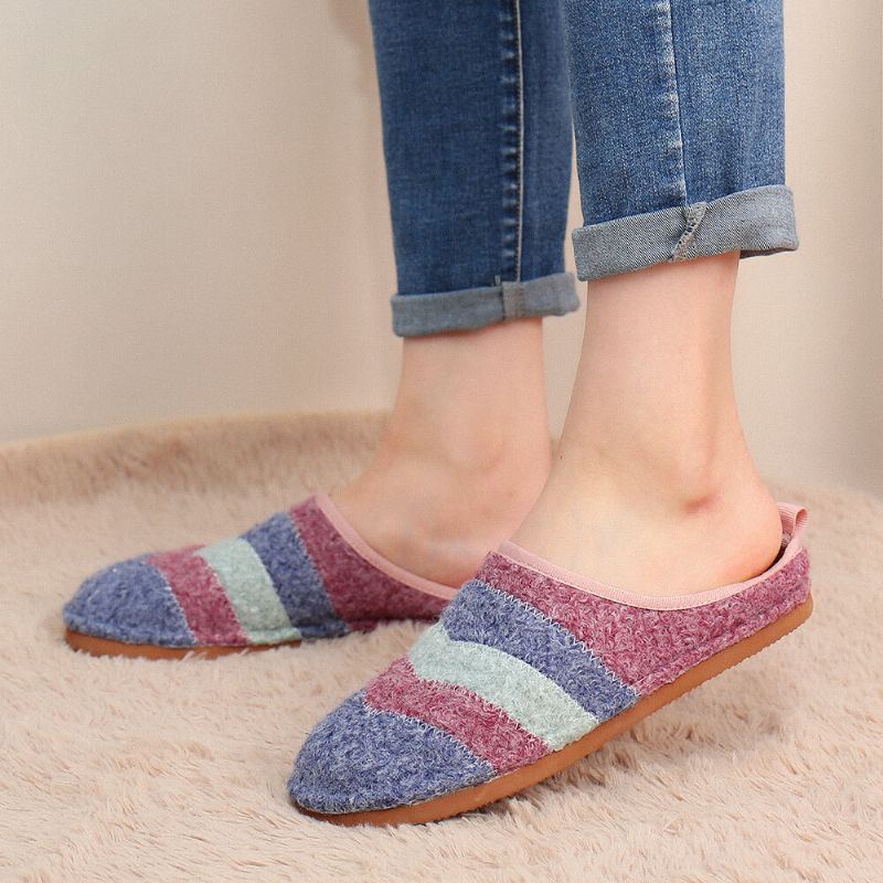 Dames Colorblock Gestreepte Huishoudelijke Katoenen Slip On Indoor Flat Home Shoes Pantoffels