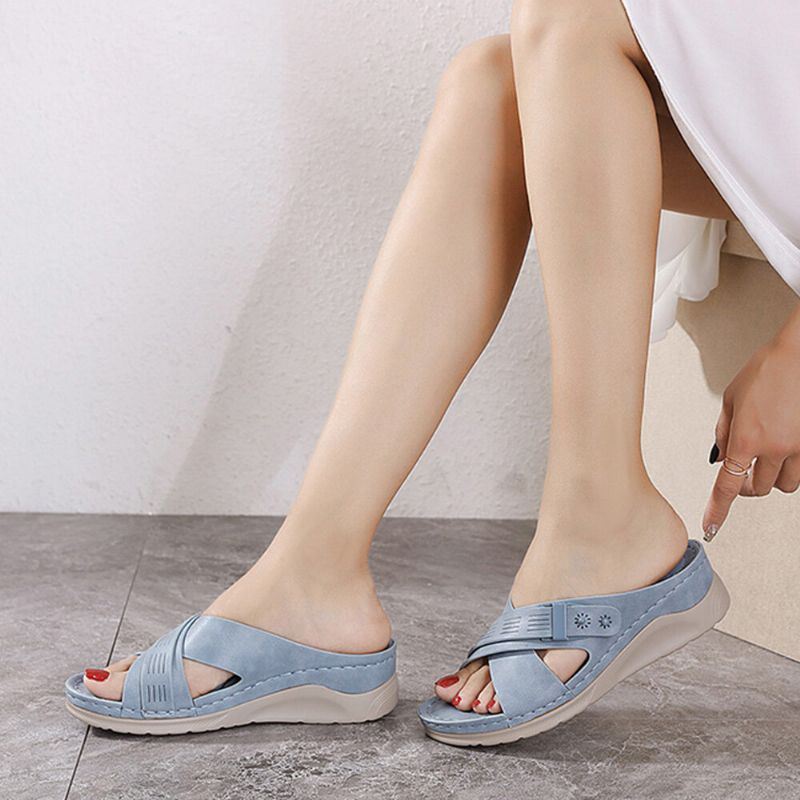 Dames Effen Kleur Casual Uitgehold Comfortabele Wedges Heel Stripe Slippers