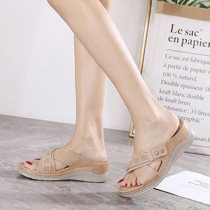 Dames Effen Kleur Casual Uitgehold Comfortabele Wedges Heel Stripe Slippers