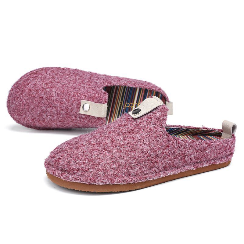 Dames Effen Kleur Metalen Gesp Huishoudelijke Katoenen Slip On Indoor Platte Huis Schoenen Slippers