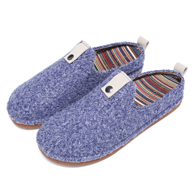 Dames Effen Kleur Metalen Gesp Huishoudelijke Katoenen Slip On Indoor Platte Huis Schoenen Slippers