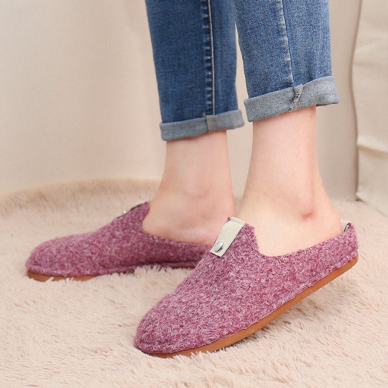 Dames Effen Kleur Metalen Gesp Huishoudelijke Katoenen Slip On Indoor Platte Huis Schoenen Slippers