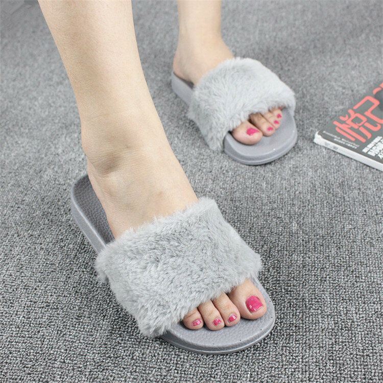 Dames Fluffy Effen Kleur Open Teen Comfortabele Thuis Slippers