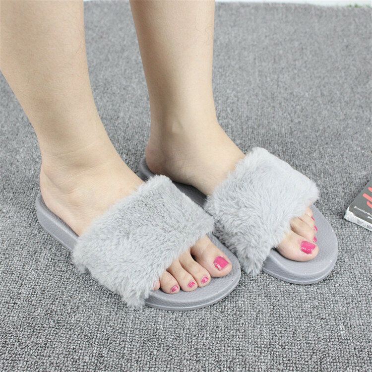 Dames Fluffy Effen Kleur Open Teen Comfortabele Thuis Slippers