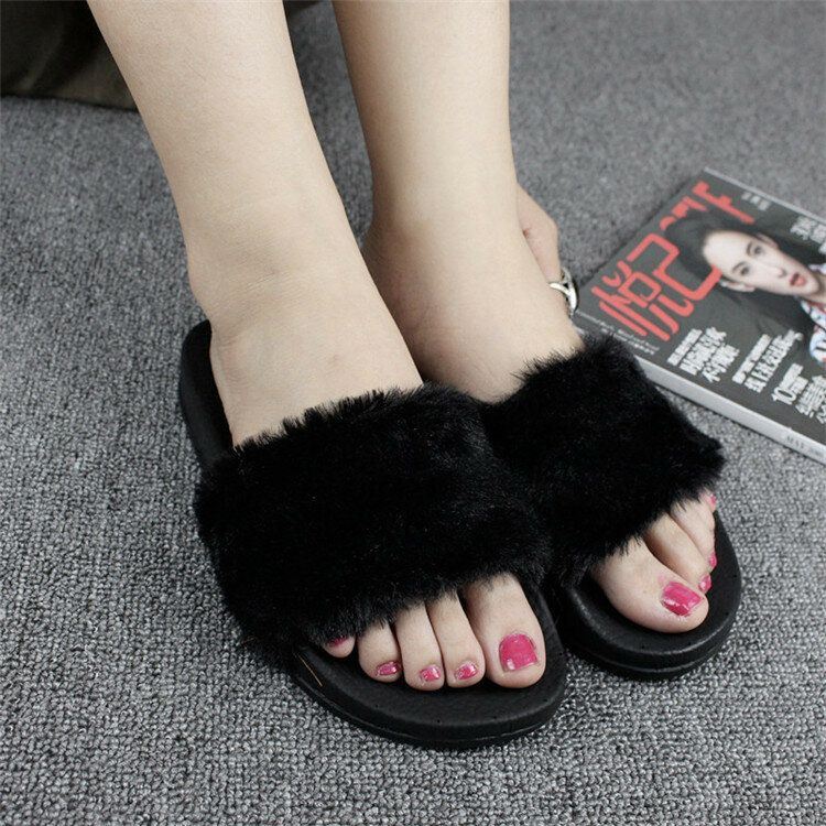 Dames Fluffy Effen Kleur Open Teen Comfortabele Thuis Slippers