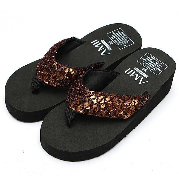 Dames Lovertjes Zomer Strand Slippers Wedge Sandalen