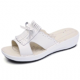 Dames Slip Op Causale Schoen Lederen Kwastje Platte Sandalen