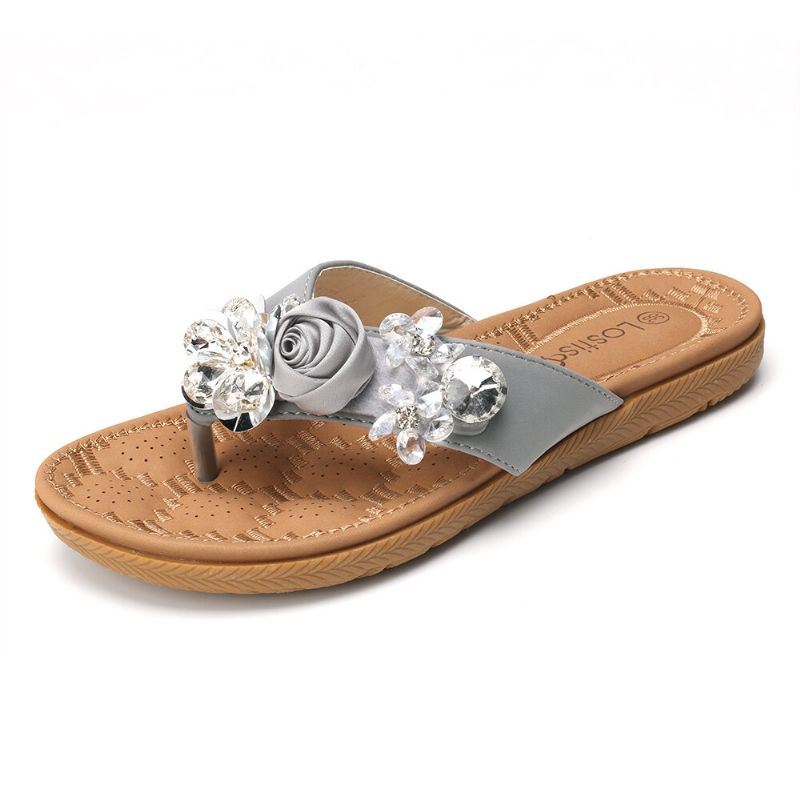 Dames Strand Bloemen Strass Clip Teen Slippers