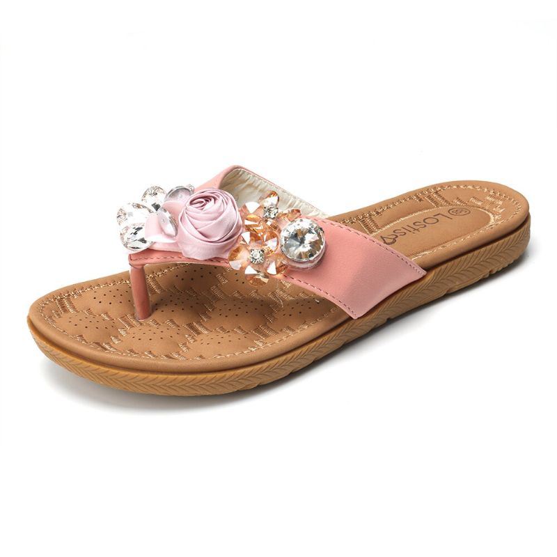 Dames Strand Bloemen Strass Clip Teen Slippers