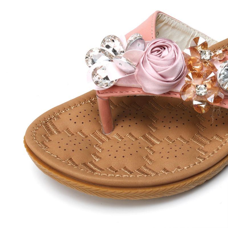 Dames Strand Bloemen Strass Clip Teen Slippers