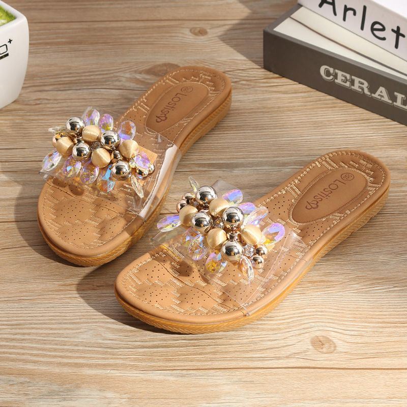 Dames Strand Kralen Decoratie Platte Slippers