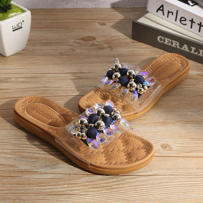 Dames Strand Kralen Decoratie Platte Slippers