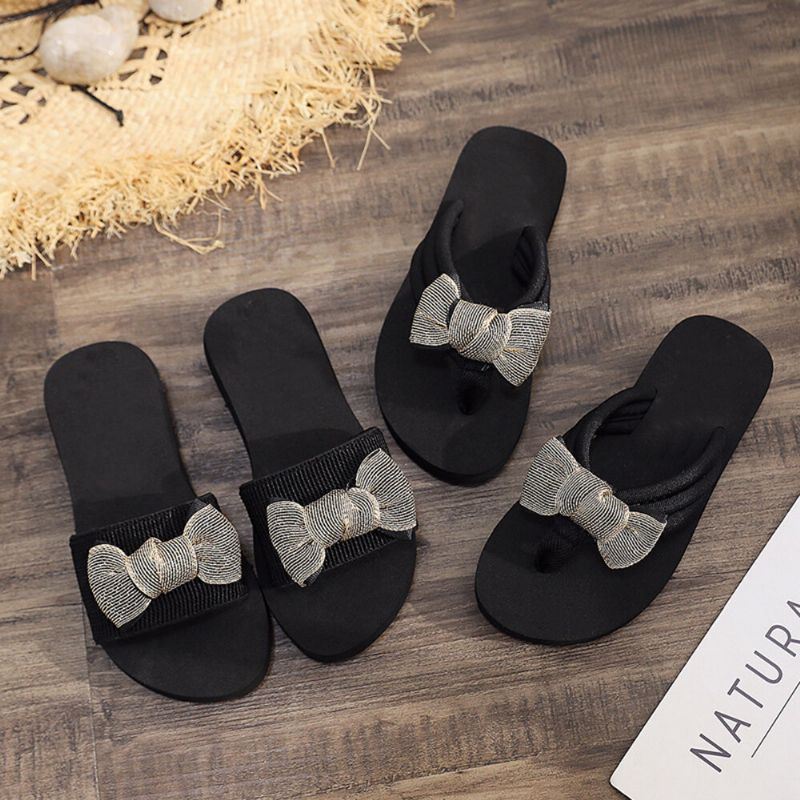 Dames Strik Decor Comfortabele Zachte Platte Platform Slides Slippers