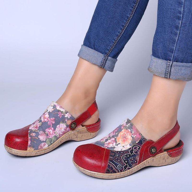 Dames Super Comfy Bloom Flowers Splicing Retro Pattern Stitching Slip On Flats